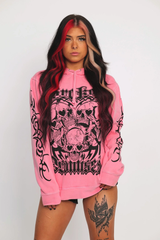 JazzHer Punk Streetwear Oversized Tops Hoodies Women Clothes Winter Pink Skulls Hip Hop Pullovers Hoodie Plus Size Femme Y2k Sweatshirts