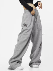 JazzHer Star Patch Baggy Gray Sweatpants