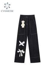 christmas outfit JazzHer Vintage Gothic Baggy Jeans Women Streetwear Boyfriend Y2K Female Wide Leg Pants High Waist Straight Denim Trousers 2025 Spring