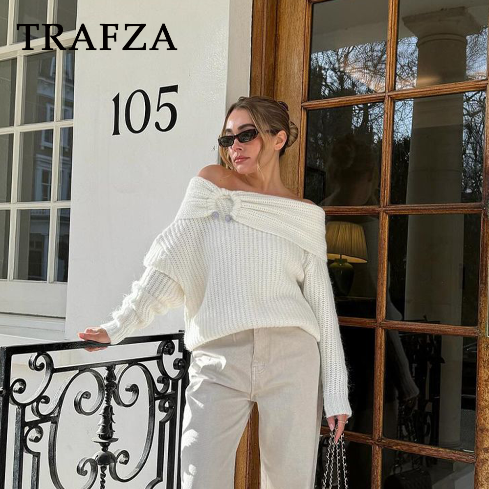 cold weather outfits JazzHer 2024 Spring Summer Casual Tierred Sweaters Fashion Streetwear Slash neck Solid Oversized Knitted Chic Elegant Sweaters