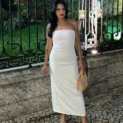 JazzHer 2024 off shoulder black white long dress women bodycon beige midi dress woman summer backless sexy party dresses