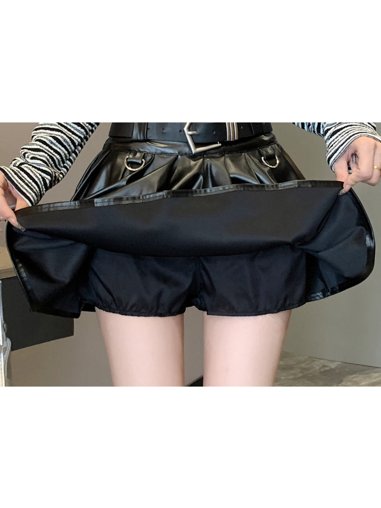 christmas outfit JazzHer Women Black A-line Leather Skirt Vintage Aesthetic Y2k Pleated Skirt Harajuku Korean Gothic Mini Skirt Emo 2000s Clothes Summer