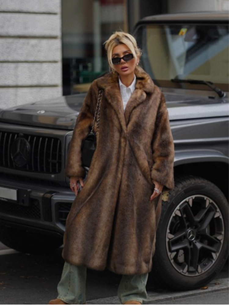 JazzHer Chic Women's Solid Winter Warm Faux Fur Long Coat Luxury Full Sleeve Thicken Loose Furry Jacket Female Thermal Streetwear 2024