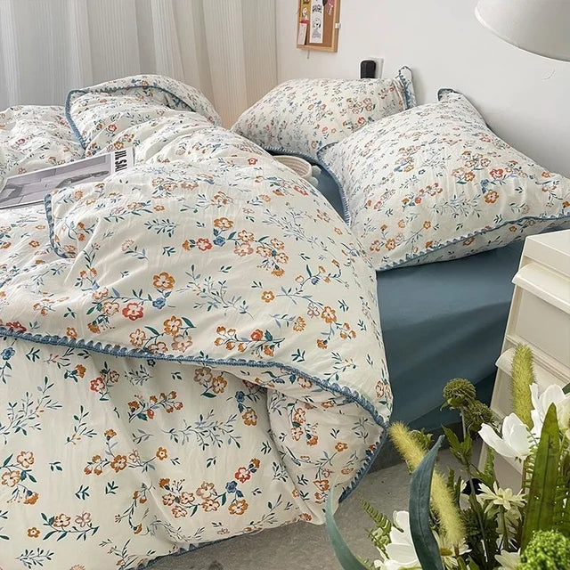 JazzHer Floral Dream Bedding Set Soft Cotton Duvet Cover Queen King Size Pillowcase Bed Linens