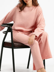 thanksgiving outfit JazzHer Women Casual Sweater Set Winter Solid Color Round Neck Sweater and Wide Leg Pants Outfits Winter 2 Piece Outfits for Yoga