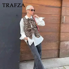 cold weather outfits JazzHer 2024 Spring Summer Casual Leopard Women Vests Fashion Streetwear Lace-up V Neck Open Stitch Chic Short Vests