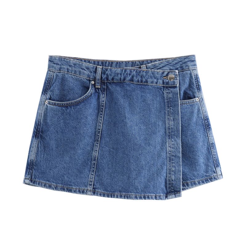 JazzHer Spring New Women's Fashion Temperament Casual Versatile V-neck Short Denim Shirt Double Breasted Denim Skirt Set