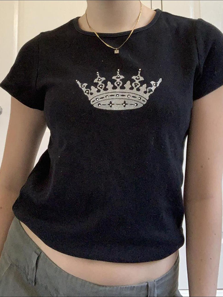 JazzHer 2025 T shirts Grunge 2000s Trashy Harajuku Vintage Aesthetic Short Sleeve Tees Streetwear Women Y2k Clothes Crop Tops Summer