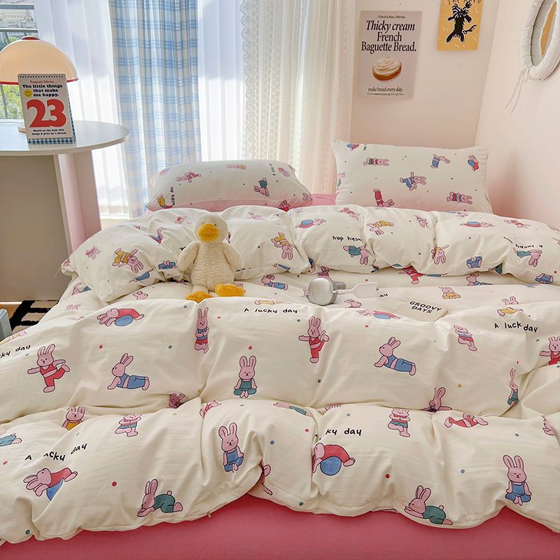 JazzHer Ins Korean Cartoon Little Bear Cute Bedding Set Autumn Winter Polyester Bed Sheet Pillowcase Twin Full Queen Size Quilt Cover