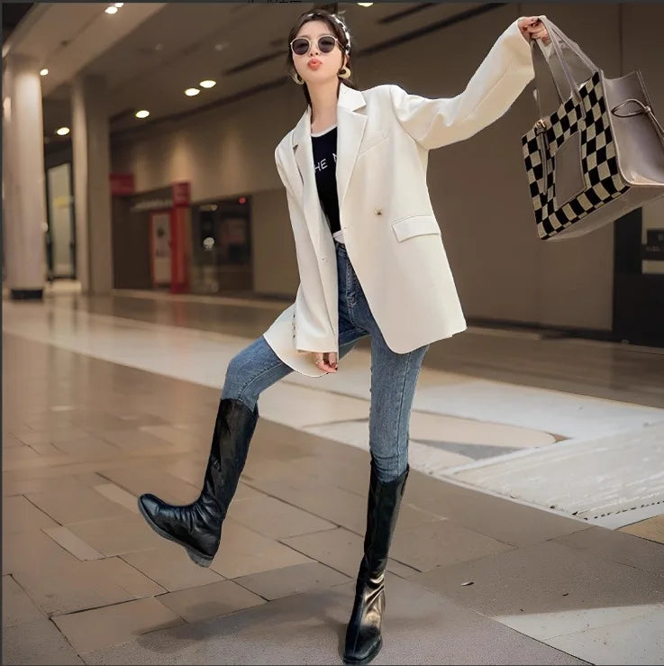 cold weather outfits JazzHer Streetwise Women's Loose-Fit Western-Style Suit Jacket New Design Sensibility Spring Autumn 2024 Season Side Slit Fashion Top