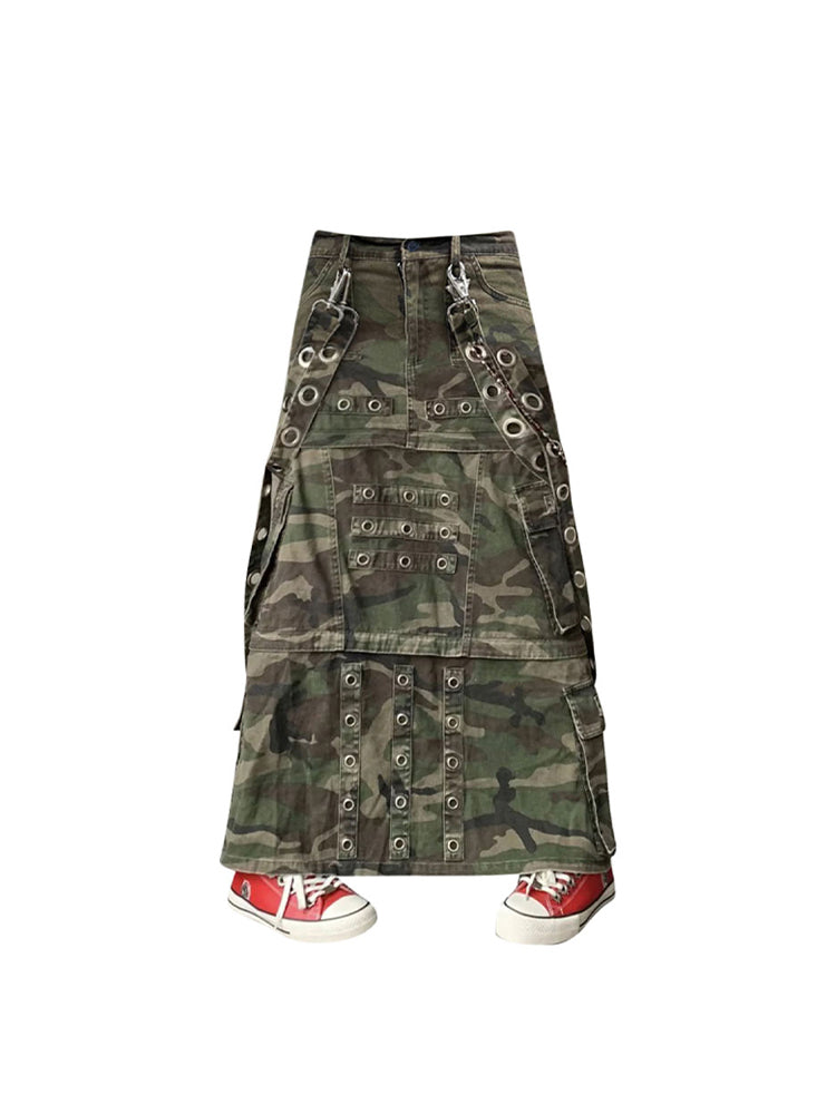 christmas outfit JazzHer Women's A-line Camouflage Skirt Vintage 90s Aesthetic Y2k Long Cargo Skirt Harajuku Korean Jeans Skirt Emo 2000s Clothes Summer