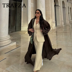 cold weather outfits JazzHer 2024 Spring Summer Casual Women Solid Suits Fashion Vintage V Neck Single Breasted Vests+Chic Elastic Waist Long Skirts