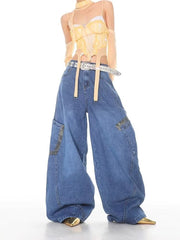 christmas outfit JazzHer Women's Blue Baggy Y2k Cargo Jeans Harajuku Oversize Denim Trousers Vintage Japanese 2000s Style Jean Pants Trashy Clothes 2025