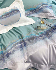 JazzHer Long staple cotton mountain and sea embroidery four piece set of pure cotton simple contrasting color bedding