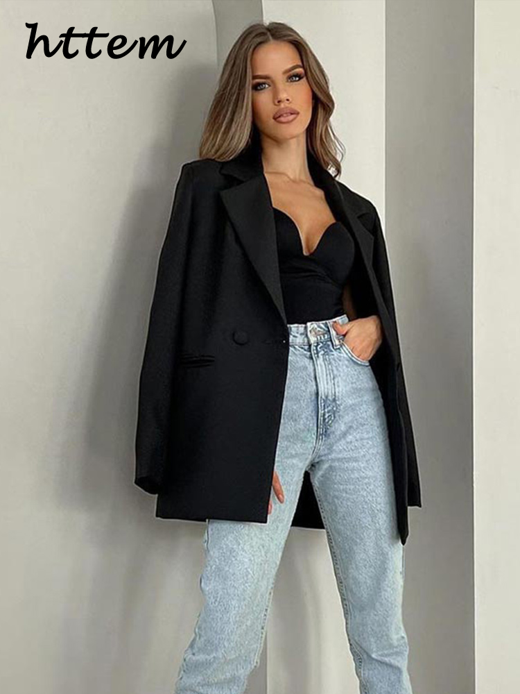 JazzHer Elegant Solid Women's Suit Coat Loose Lapel Long Sleeve One Button Shoulder Pads Female Jackets 2024 Autumn Lady Commute Outwear