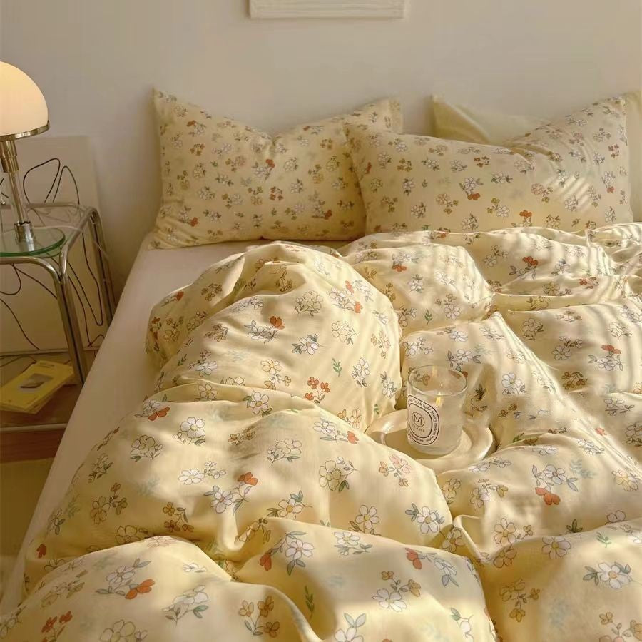 JazzHer 2024 Cherry Cute Bedding Set Flat Sheet Pillowcases No Filler Ins Spring Kids Audlt Single Full Size Home Hotel Bed Linens
