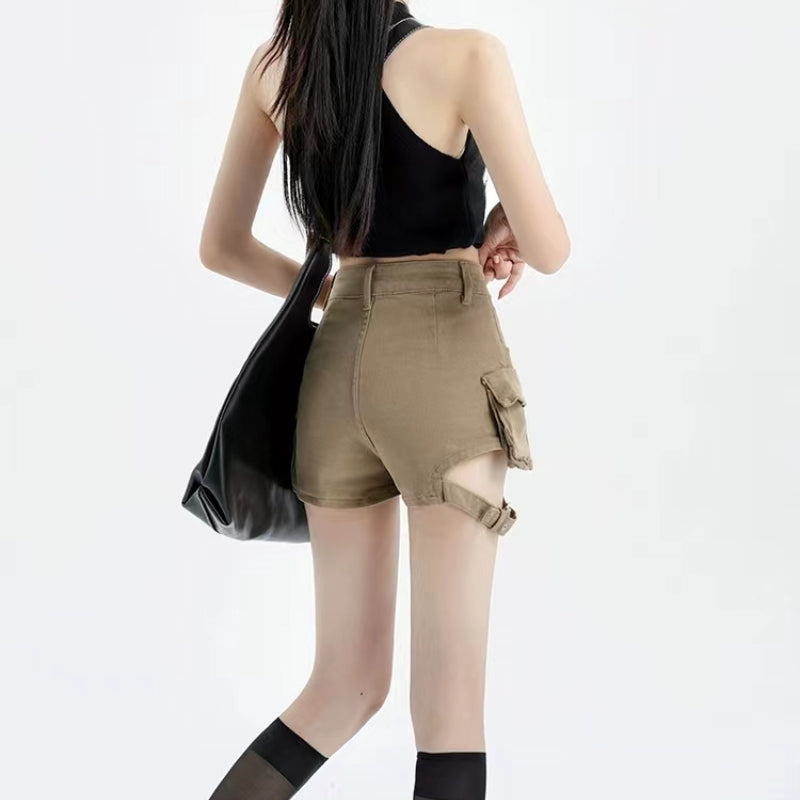 JazzHer Pure Color Y2k Sweet Skirt Women Casual Sexy High Waisted Pockets Jeans Shorts 2025 Summer Korean Fashion Denim Skirt Chic New