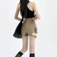 JazzHer Pure Color Y2k Sweet Skirt Women Casual Sexy High Waisted Pockets Jeans Shorts 2025 Summer Korean Fashion Denim Skirt Chic New