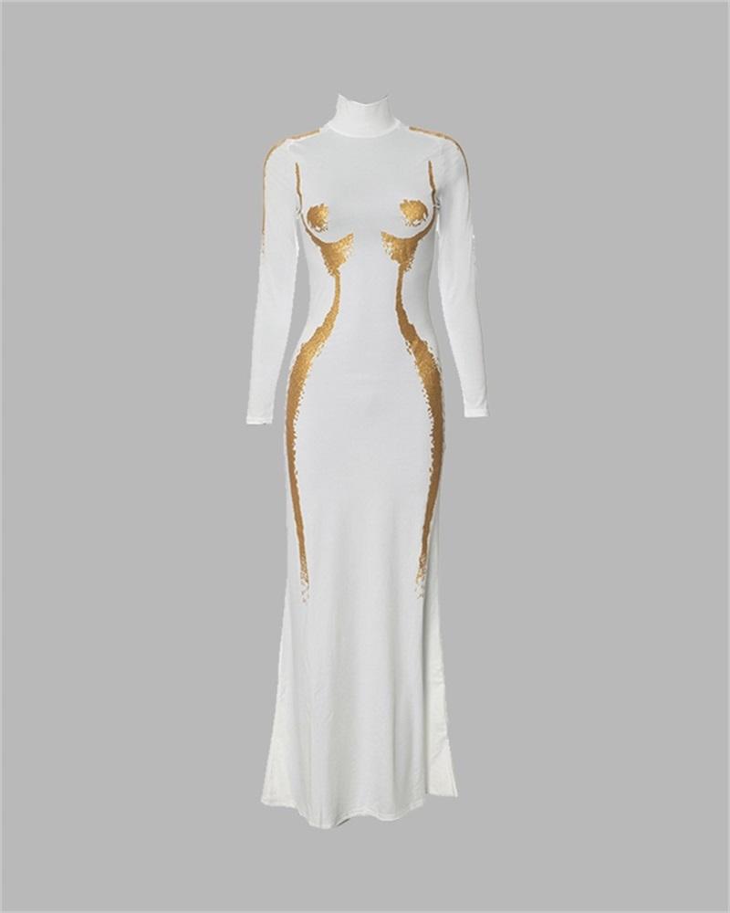 JazzHer 3D Body Print Gilt Casual Dress