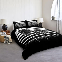 JazzHer Coconut Palm Tree Bedding Set Tropical Plant Home Textile Black White Duvet Cover Set Palm Leaves Bedclothe Tropic Bed Linen