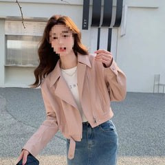 cold weather outfits JazzHer Pink PU Leather Jacket Women's Cropped Petite Jacket 2024 New Spring Autumn Street Style Fashion Overcoat From China Mainland