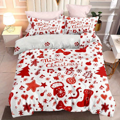 JazzHer 3-Piece Christmas Theme Duvet Cover Set - Soft, Breathable, Comfortable Bedding with Vibrant Tree, Gingerbread Man, and Snowflak