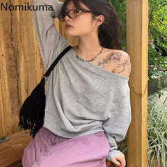 JazzHer Streetwear Hoodies Women's Clothing Longs Leeve Off Shoulder Y2k Tops Off Shoulder Casual Fashion Sweatshirts 2025 Ropa Mujer