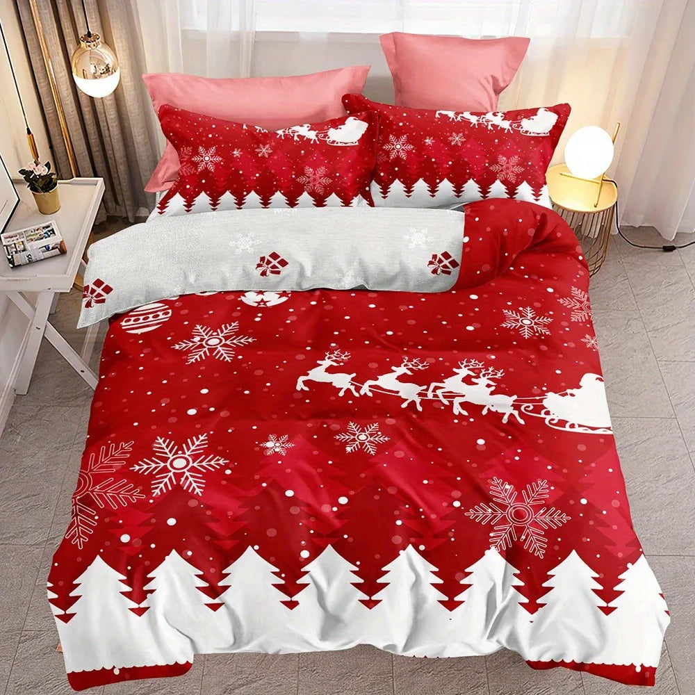 JazzHer 3-Piece Christmas Theme Duvet Cover Set - Soft, Breathable, Comfortable Bedding with Vibrant Tree, Gingerbread Man, and Snowflak