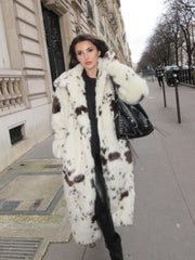 JazzHer 2024 Chic Leopard Spotted Faux Fur Long Coat For Women Elegant Fluffy Plush Thicken Warm Lapel Overcoat Winter Fashion Outerwear