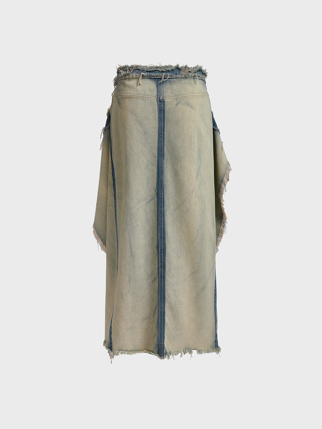 JazzHer 2024 New Denim Plain Maxi Skirt