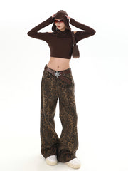 christmas outfit JazzHer Women's Baggy Leopard Jeans 90s Vintage Cowboy Pants Streetwear Harajuku Denim Trousers Y2k Trashy Japanese 2000s Style Clothes