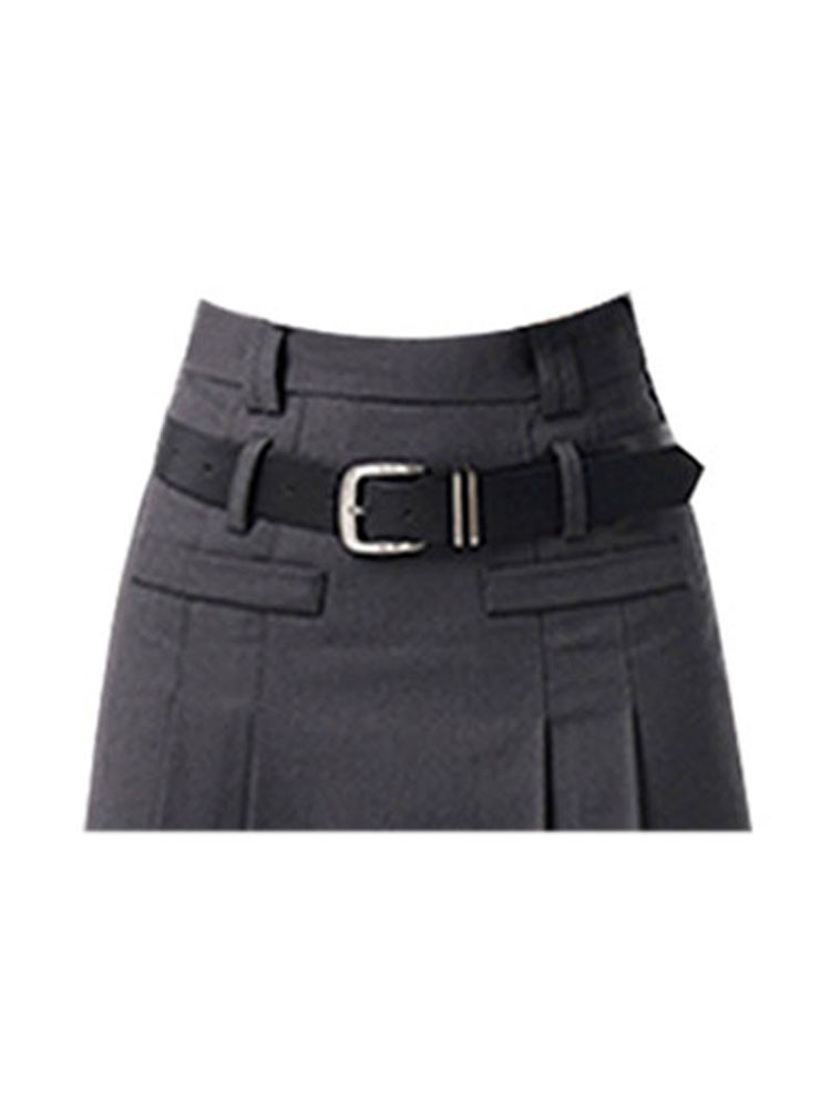 christmas outfit JazzHer Women Grey Skirts Vintage High Waist Pleated Long Skirt Female 2025 Autumn Japanese Fashion A-Line Skirt College Style Harajuku