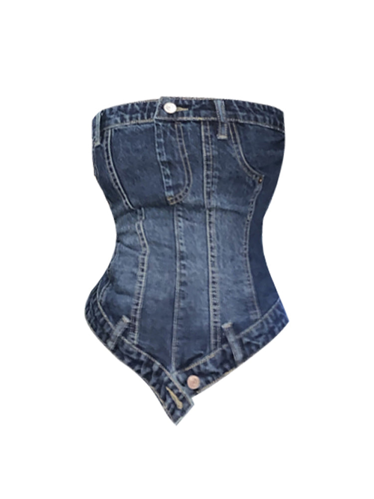 christmas outfit JazzHer Women's Denim Crop Top Vintage Y2k Summer Strapless Camisole Fashion Streetwear Casual Tube Top Female Sexy Off Shoulder Vest