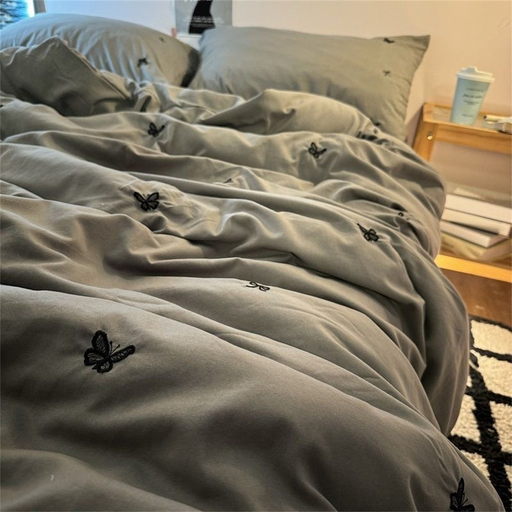 JazzHer Ins Style Embroidered Butterfly Bedding Sheet Nordic Duvet Cover Set Home Luxury No Filling Bedding Set Comfortable Bedspread