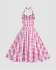 JazzHer Sweet Utopia Halter Flare Gingham Dress