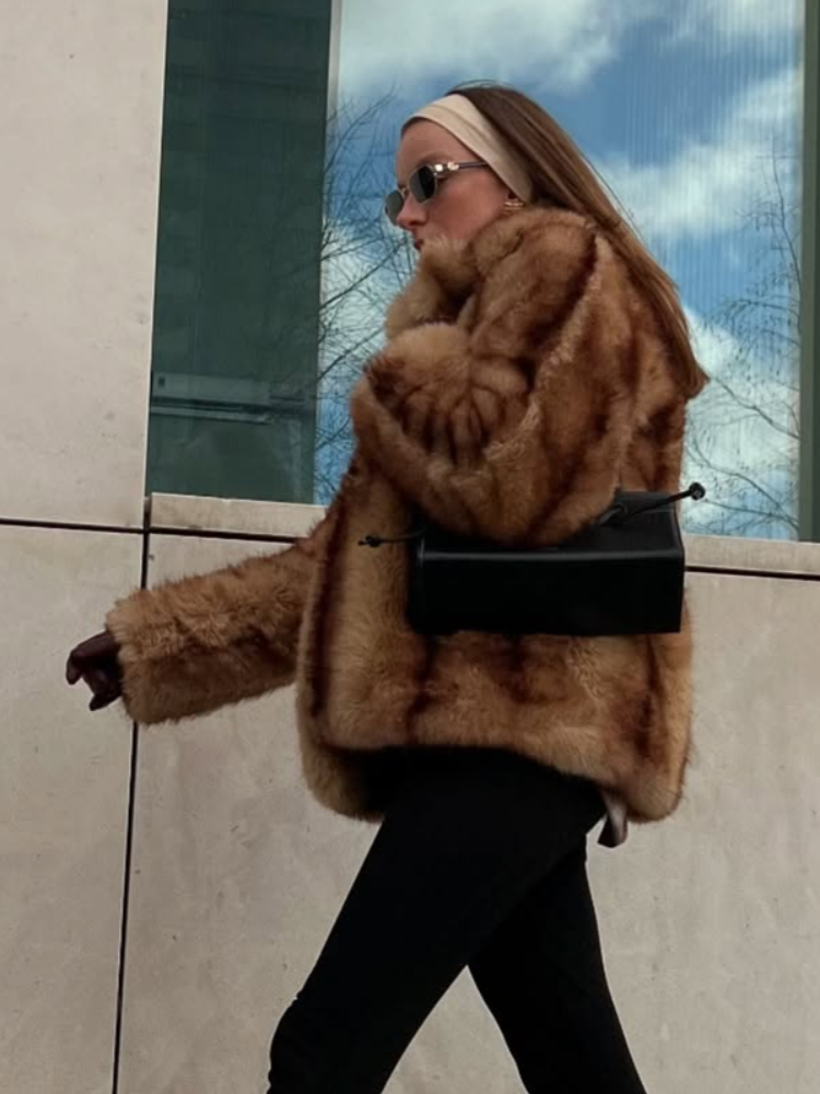 JazzHer Fashion Winter Warm Women's Faux Fur Fluffy Jackets Luxury Lapel Collar Long Sleeve Furry Thick Coat 2025 Chic Female Streetwear