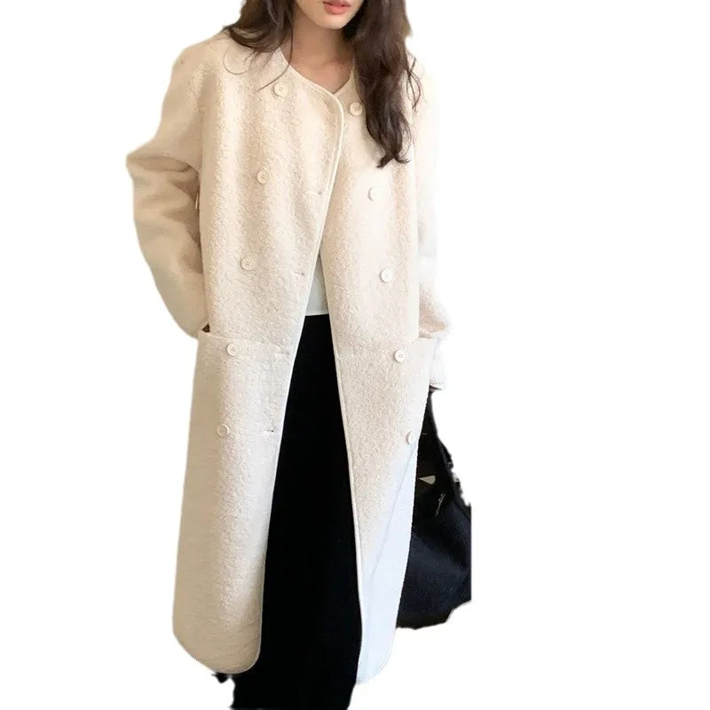 cold weather outfits JazzHer Winter Idle Style French Vintage Design Double Row Button Faux Fur Lamb Wool Long Jacket Warm True Leather Fur Coat From China