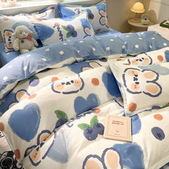 JazzHer Cute Cartoon Duvet Cover Set Kids Adult Twin Queen Size Girls Boys Flat Sheet Pillowcase No Filler Soft Home Decor Bedding Set