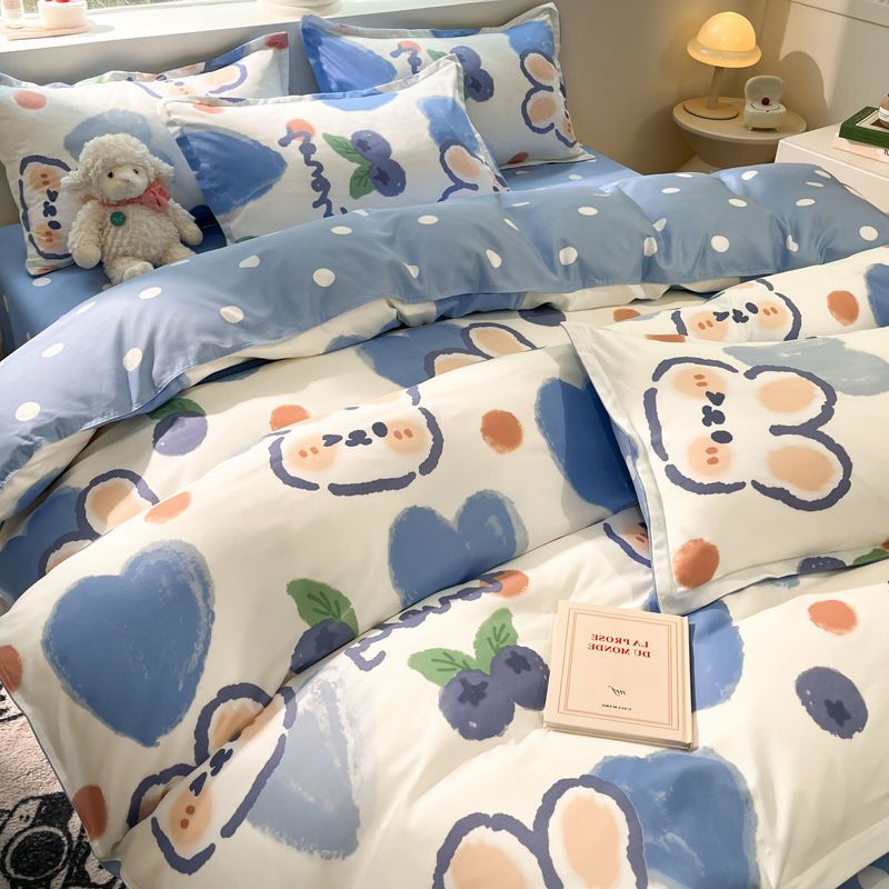 JazzHer Lucky Dog Bedding Set Cute Cartoon No Filler Twin Full Size Duvet Cover Flat Sheet Pillowcase Fashion Girls Boys New Bed Linen