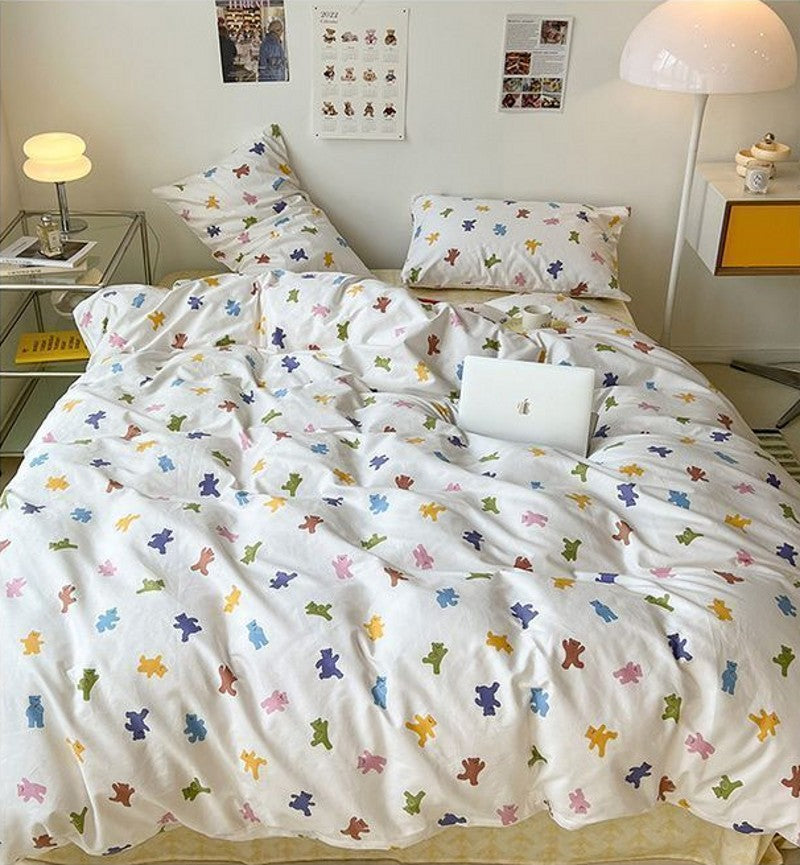 JazzHer Green Grid Duvet Cover Set Ins Soft Bed Sheet Pillowcases No Filler Twin Queen Size 2024 New Spring Adult Kids Bedding Linens