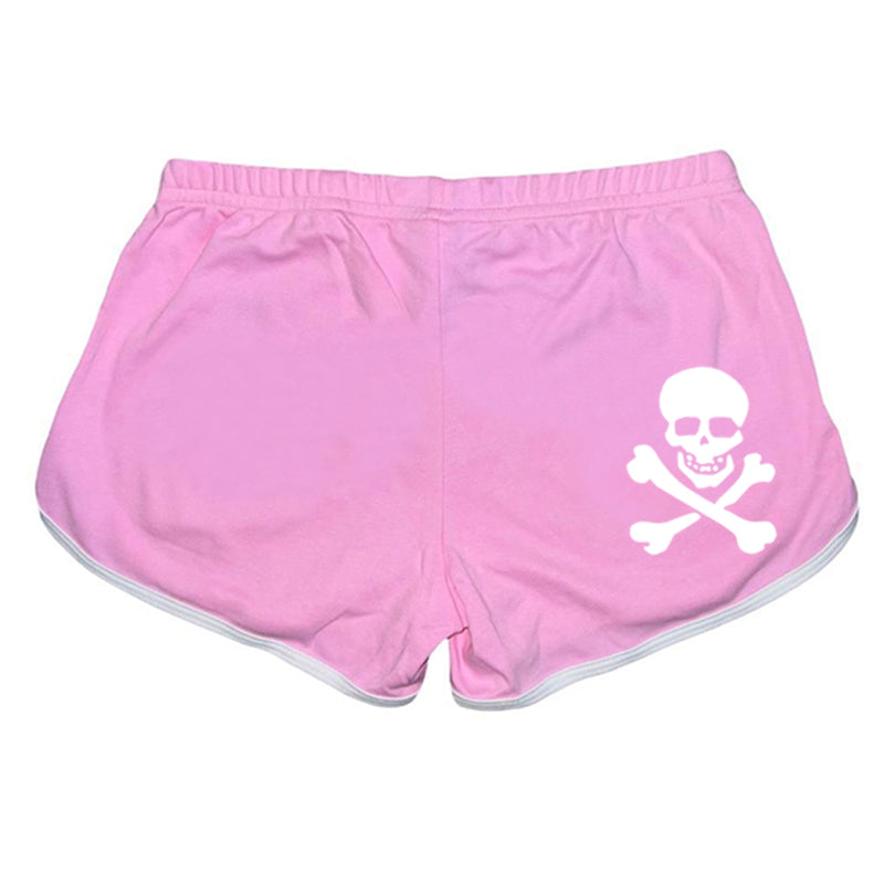 JazzHer Goth Skull Print Shorts Aesthetic Punk Rock Short Pants Y2K Summer Hot Girl Low Waist Shorts Pink Skull Shorts EMO Girl Harajuku