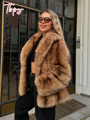 JazzHer Fashion Winter Warm Women's Faux Fur Fluffy Jackets Luxury Lapel Collar Long Sleeve Furry Thick Coat 2025 Chic Female Streetwear