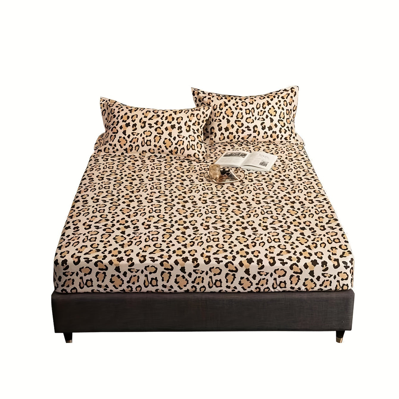 JazzHer 3pcs Stylish Leopard Print Fitted Bed Sheet Set for Bedroom Soft and Comfortable Bedding Set Bed Sheet with Pillowcases (1pc