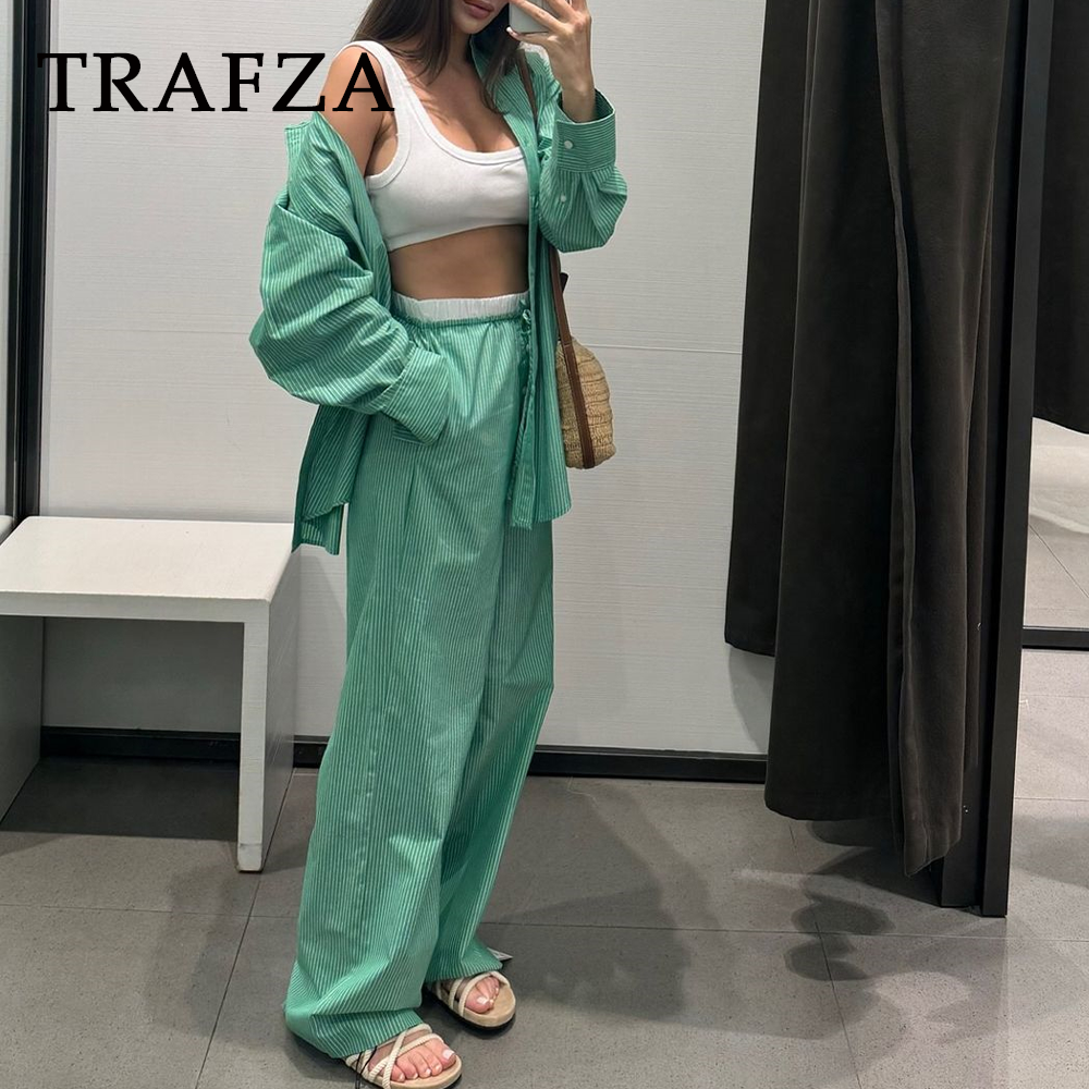 cold weather outfits JazzHer 2024 Spring Summer Casual Striped Women Suits Fashion Vintage Single Breasted Shirts+High Waist Drawstring Ladies Pants