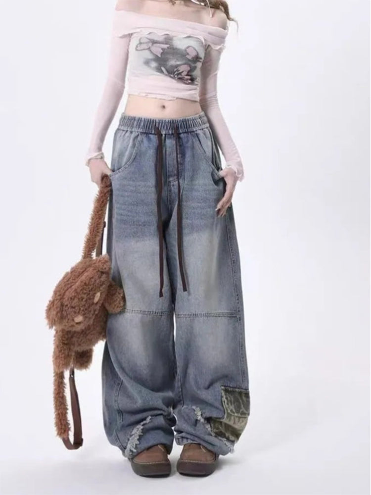 christmas outfit JazzHer Women's Blue Y2k Cargo Jeans Harajuku Japanese 2000s Style Baggy Oversize Denim Trousers Vintage Jean Pants Trashy Clothes 2025