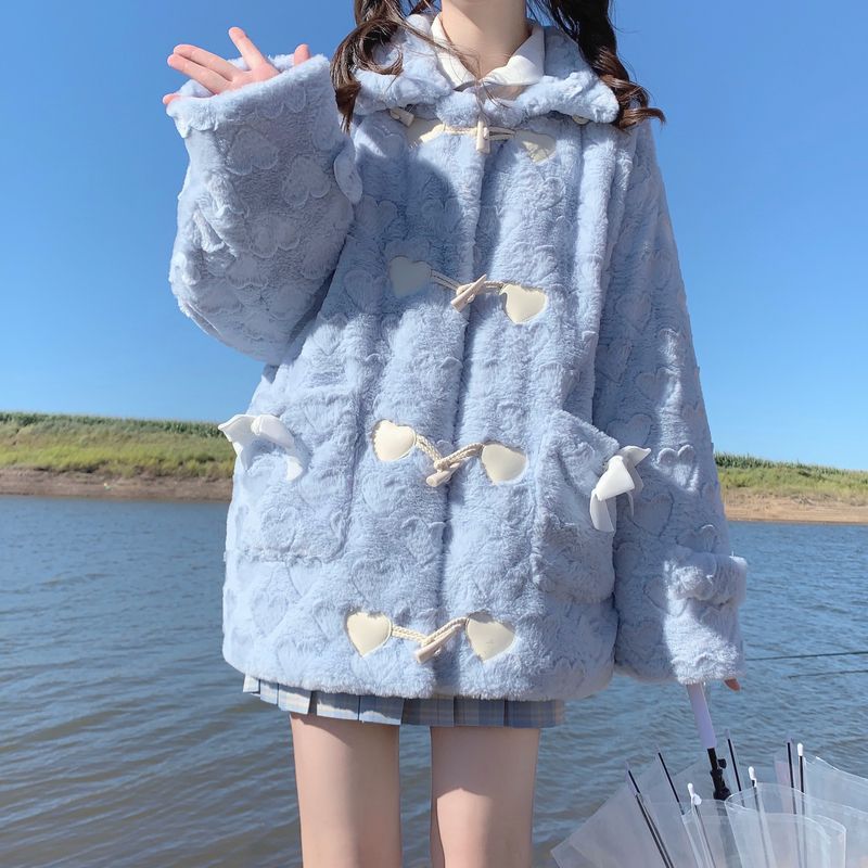 JazzHer 2025 Women Clothing Winter Y2k Jackets Pocket Bow Fashion Furry Outwear Oversized Tops Streetwear Casual Warm Thick Coats 27y535