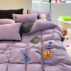 JazzHer Ins Purple Potato Cake Bedding Set Towel Embroidery Duvet Cover Queen Twin Full Size Bed Flat Sheet Quilt Cover Pillowcases