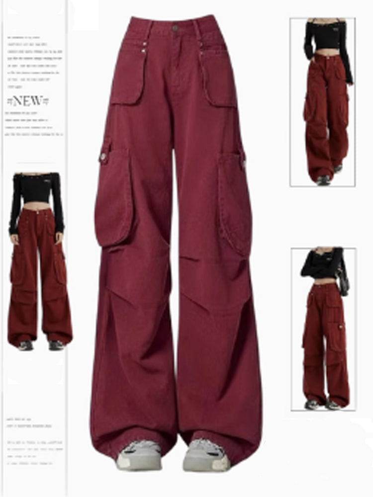 christmas outfit JazzHer Women Red Y2k Cargo Jeans Harajuku Oversize Denim Trousers 90s Vintage Japanese 2000s Style Baggy Jean Pants Trashy Clothes 2025