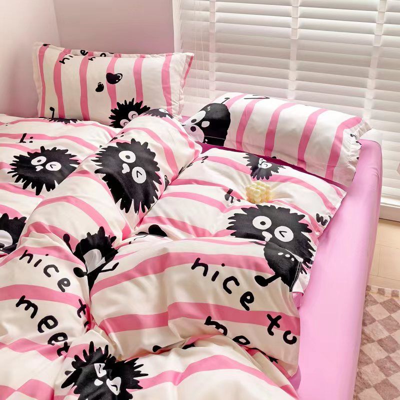 JazzHer Cute Rabbit Bedding Set No Filling Pink Blue Boys Girls Favorite Single Double Duvet Cover Flat Sheet Pillowcase Kit New 2024