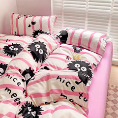 JazzHer Cute Rabbit Bedding Set No Filling Pink Blue Boys Girls Favorite Single Double Duvet Cover Flat Sheet Pillowcase Kit New 2024